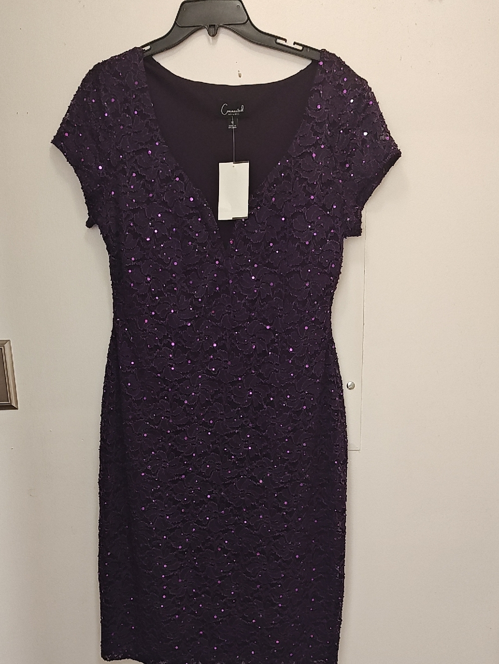 connected apparel Purple Lace Sequin V-Neck Midi Dress